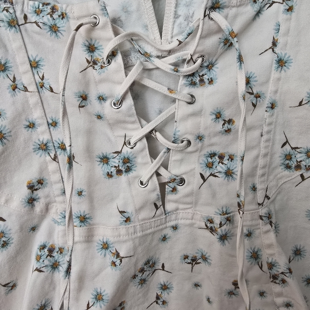 Victoria’s Secret Floral Stretchy Denim Corset Cami Cream Dress Midi Medium - Picture 7 of 13